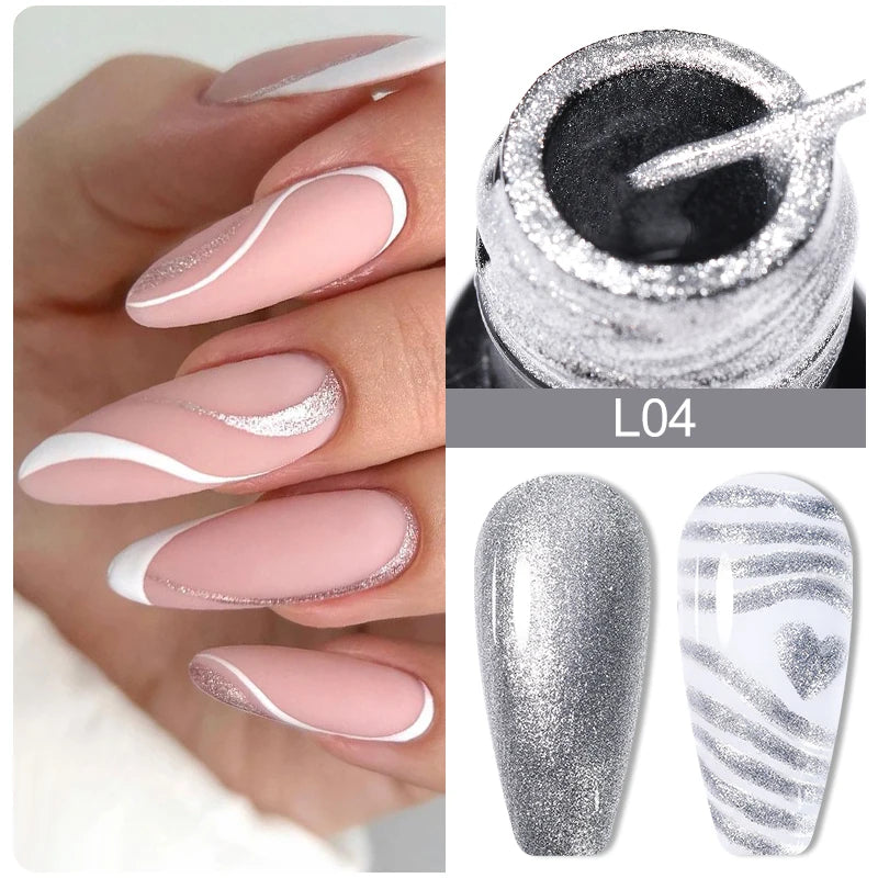 LILYCUTE 5ml Reflective Glitter Liner Gel - Champagne Sparkling Lines for French Nail Art