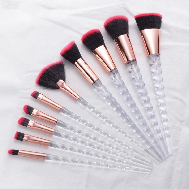 Unicorn Glitter Makeup Brush Set - Foundation, Powder, Blush & Eyeshadow Synthetic