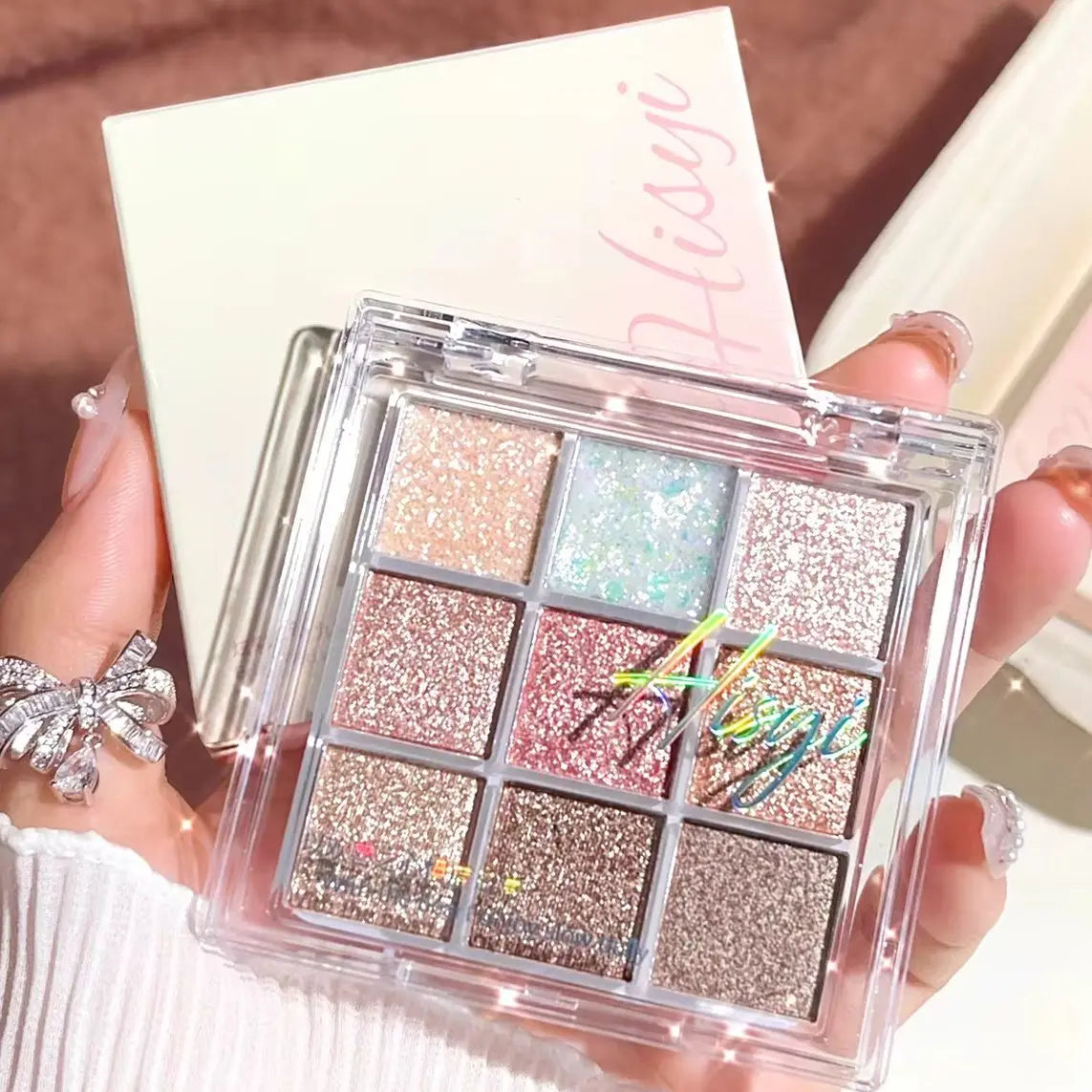 Pearlescent Glitter Highlighter Eyeshadow Palette - Dazzling Sweat & Water Resistant