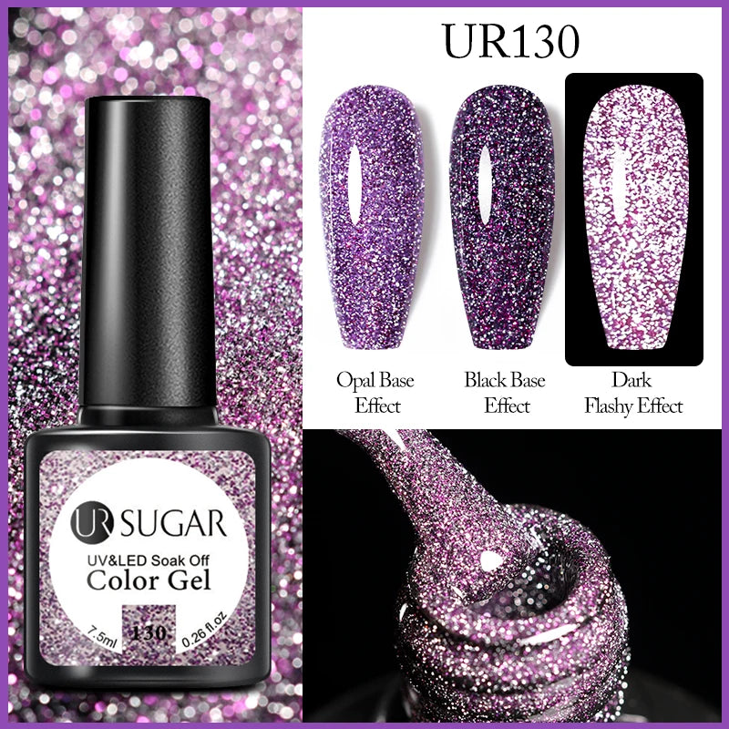 UR SUGAR 7.5ml Reflective Glitter Gel Polish - Pink Sequins UV Soak-Off Semi-Permanent