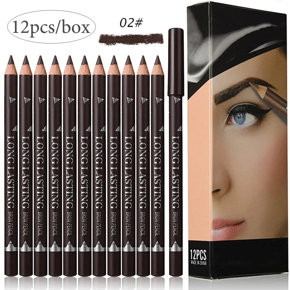 6/12-Pack Waterproof Eyebrow Pencils - Professional Natural Black & Brown Set