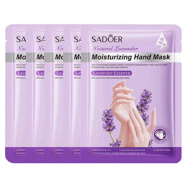 5-Pack Lavender Spa Hand Mask Gloves - Exfoliating, Whitening & Moisturizing