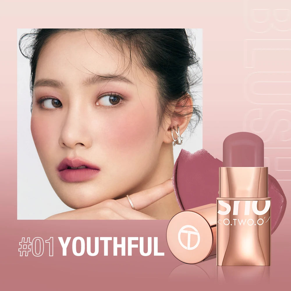 O.TWO.O High-Pigment Blush Stick - Blendable Cream for Lips, Cheeks & Eyes