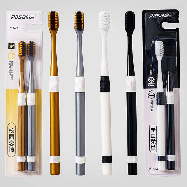 Bamboo Charcoal Toothbrush Set x2 - Ultra-Fine Soft Bristle Adult Family Oral Care