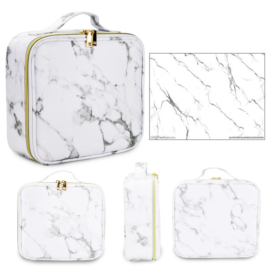 Marble Waterproof PU Cosmetic Storage Bag - Professional Makeup Handbag & Travel Organizer