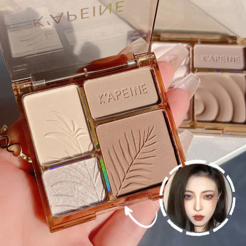 Pudaier 4-Color Blush & Highlighter Contour Palette - Matte & Highgloss Finish