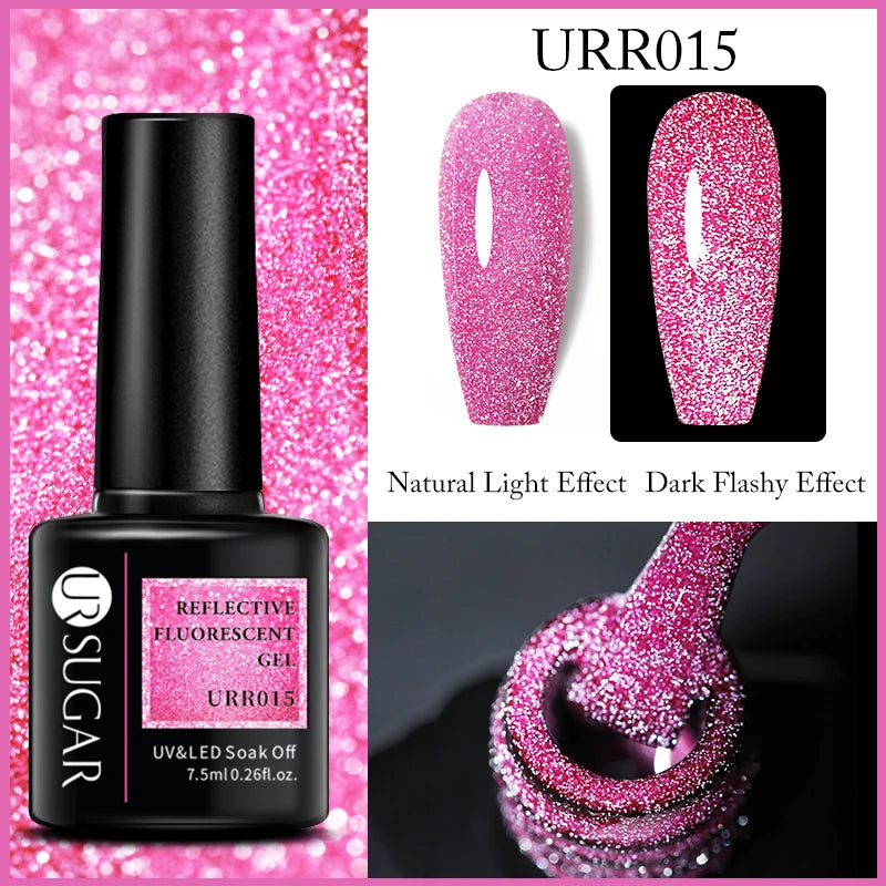 UR SUGAR 7.5ml Reflective Glitter Gel Polish - Pink Sequins UV Soak-Off Semi-Permanent