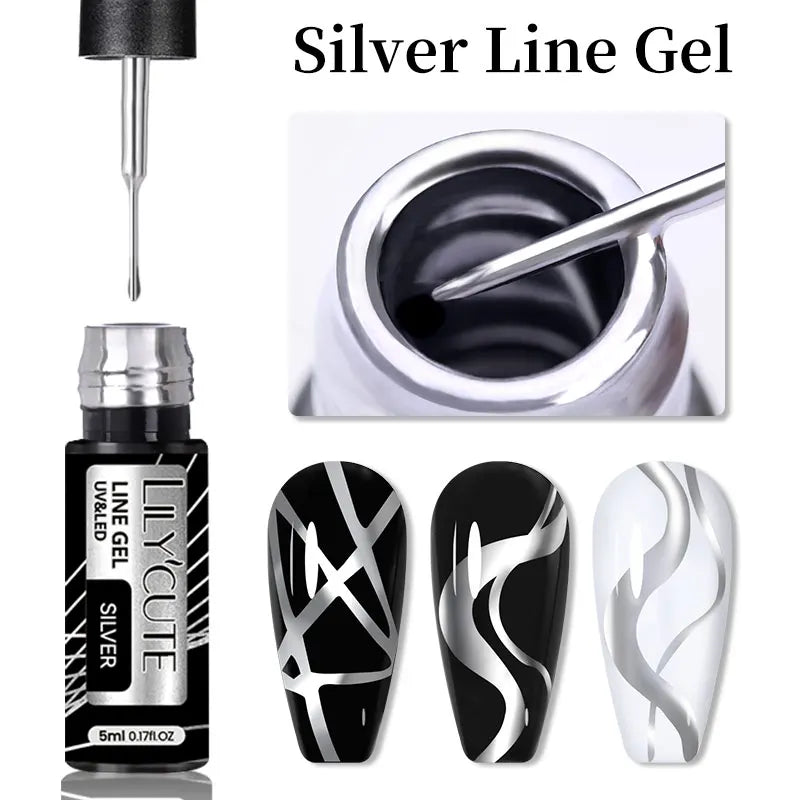 LILYCUTE 5ml Reflective Glitter Liner Gel - Champagne Sparkling Lines for French Nail Art
