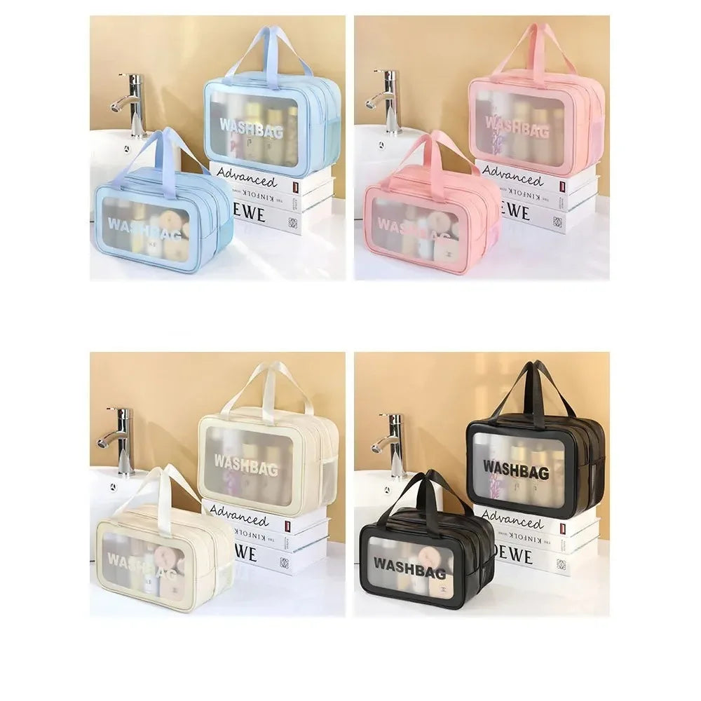 Dry-Wet Separation Double Transparent PU Makeup Bag - Portable Travel & Fitness Cosmetic Organiser